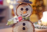 Charming Wood Slice Snowman Winter Display