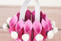 Shimmering Pink Paper Bloom Basket