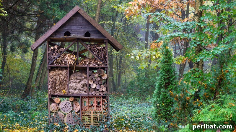 Big bee house placed in a forest.
