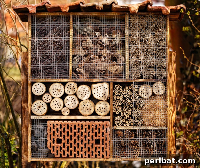 Close up of a bee hotel made from upcycled materials.