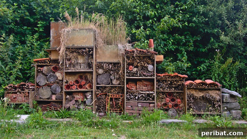 Bee hotel wall placed in backyard.
