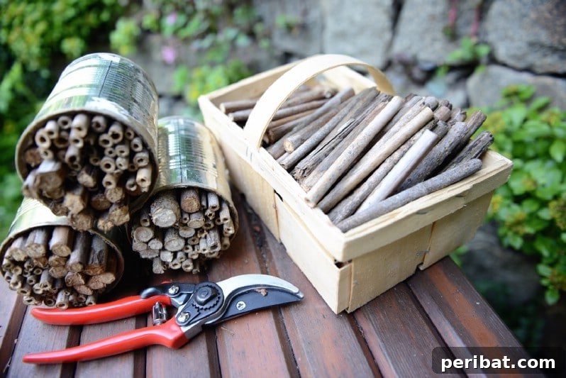 Materials used for a simple bee hotel.