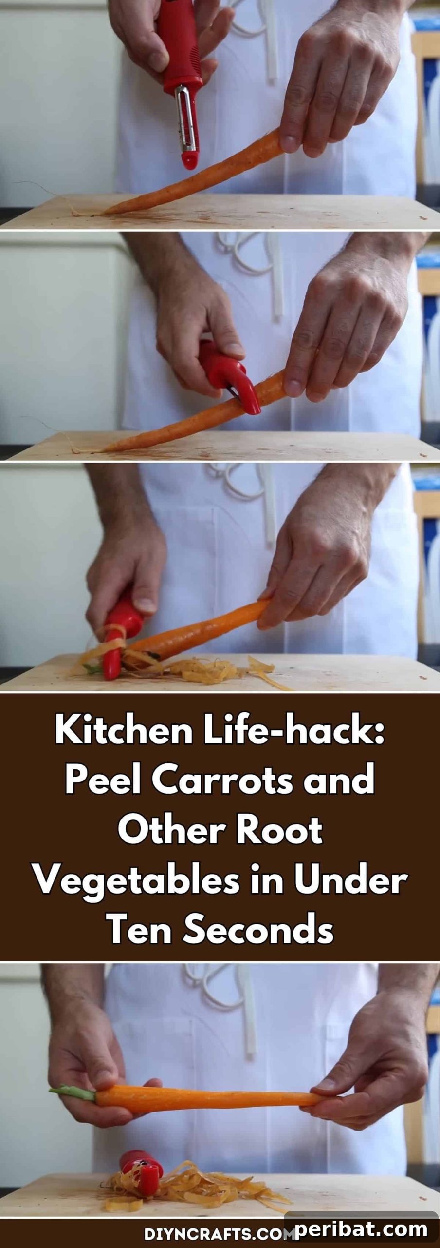The 10-Second Root Vegetable Peeling Hack 2 Kitchen Life-hack: Peel Carrots and Other Root Vegetables in Under Ten Seconds pinterest image
