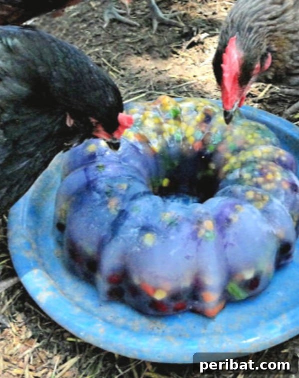 Chickens with frozen treat