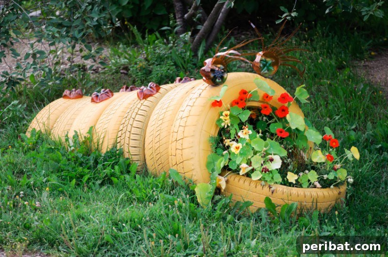 Rubber Reborn: 30 Garden Tire Transformations 29 Build a Flowerbed Sculpture