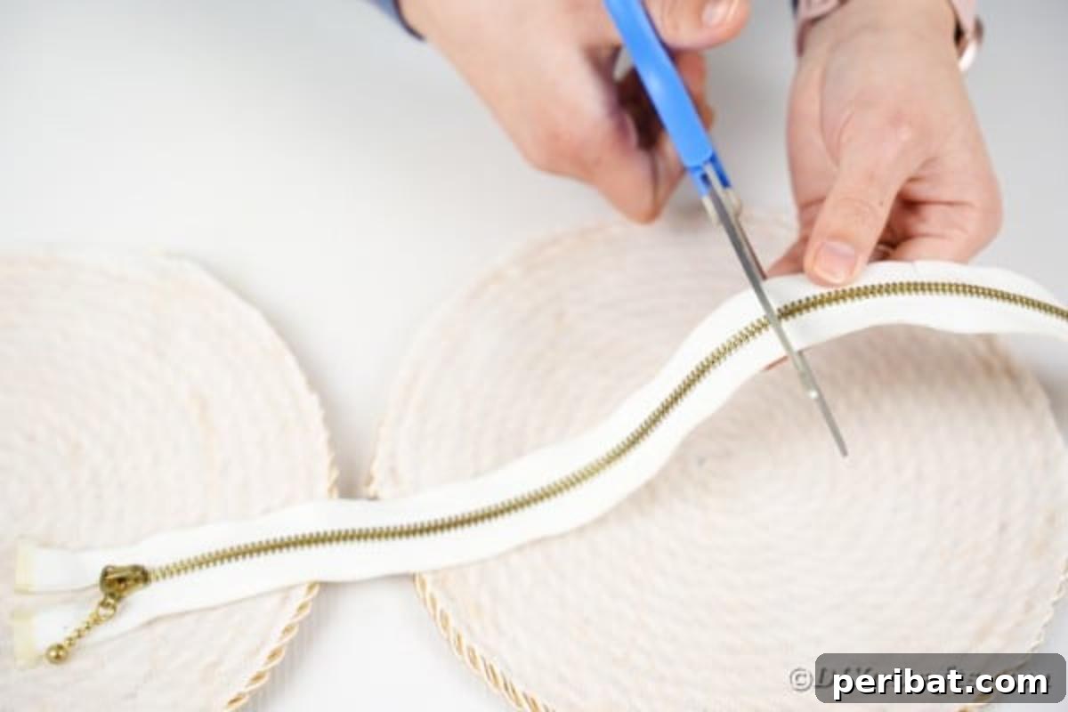 Effortless Chic DIY Rope Bag Tutorial 15 Cutting small notches into the fabric sides of a zipper