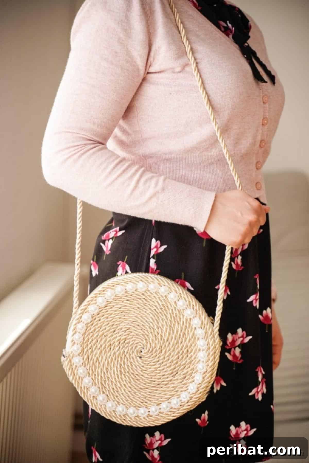 Effortless Chic DIY Rope Bag Tutorial 21 Woman carrying her elegant, handmade rope purse with a joyful expression
