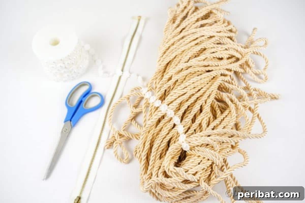 Effortless Chic DIY Rope Bag Tutorial 8 Assortment of supplies laid out for making a rope purse