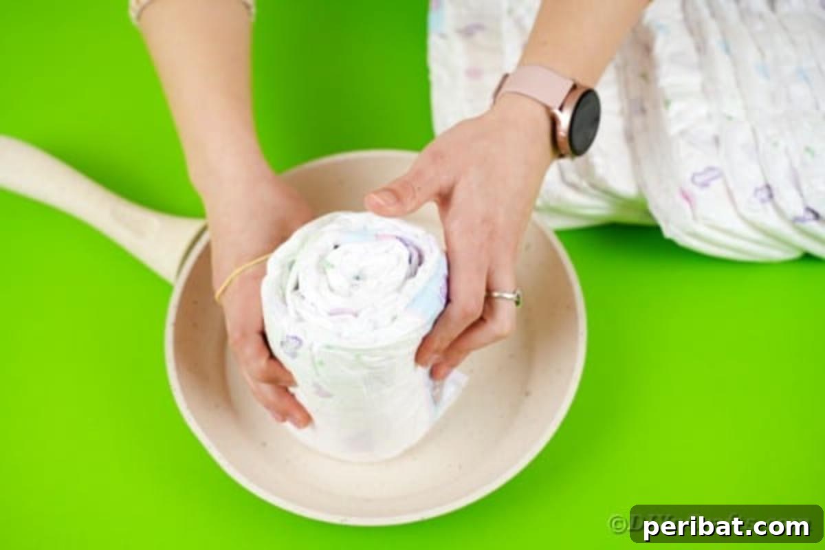 Diaper roll in frying pan
