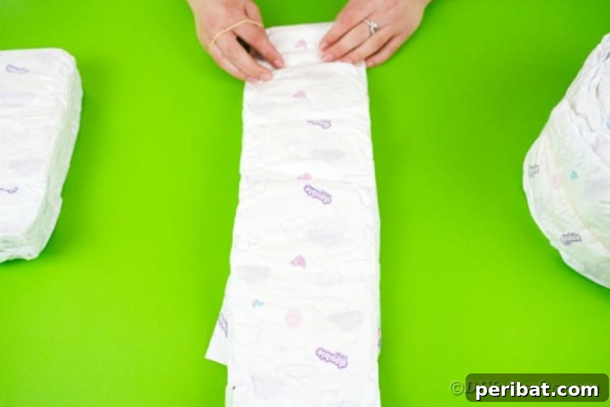 Diapers stacked on top of each other
