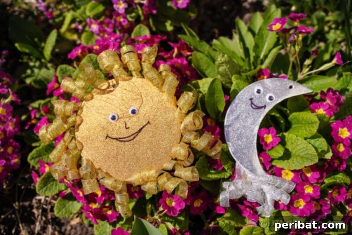 Sparkling CD Moon & Sun Nursery Mobile 3 Sun and moon on bush with pink flowers