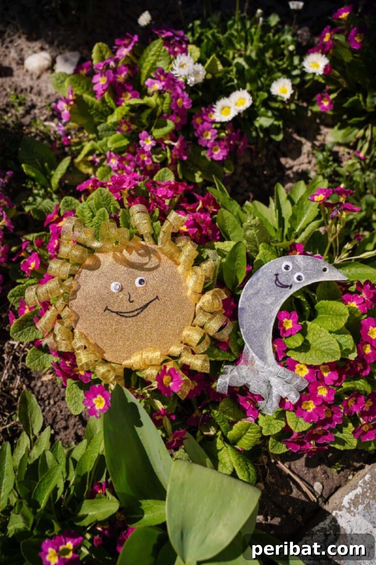 Sparkling CD Moon & Sun Nursery Mobile 26 Sun and moon on bush with pink flowers