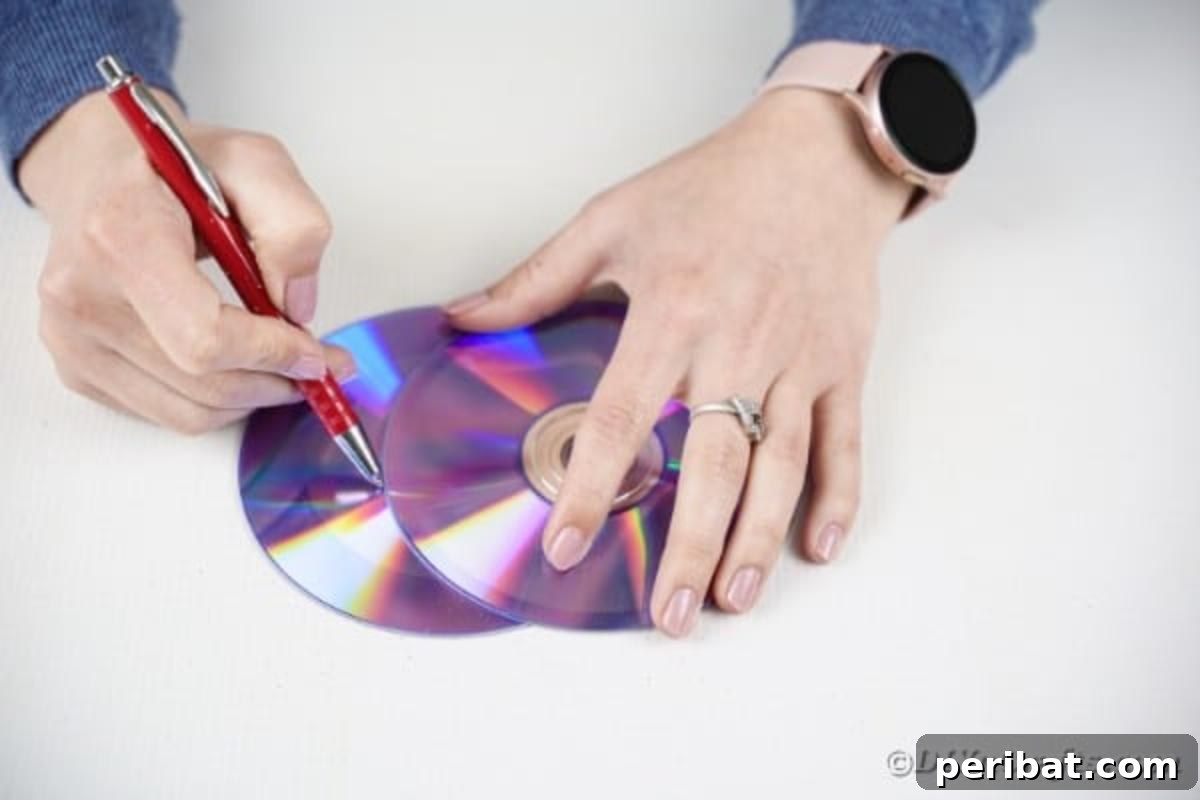 Sparkling CD Moon & Sun Nursery Mobile 9 Tracing moon onto CD