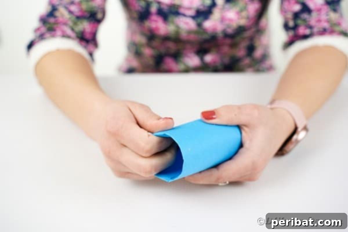 Neatly covering the toilet paper roll with blue paper