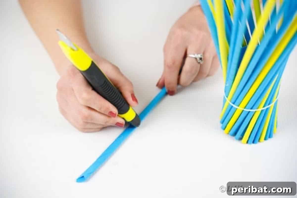 Cutting the edge of a paper stick for the mid-section band