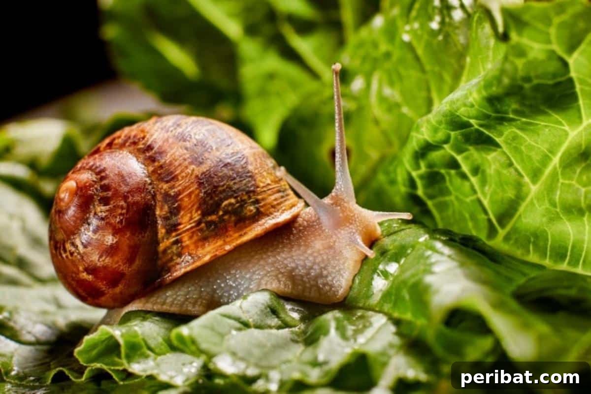 Grow Smarter: Epsom Salt Hacks for Your Garden 12 A snail on a green leaf.
