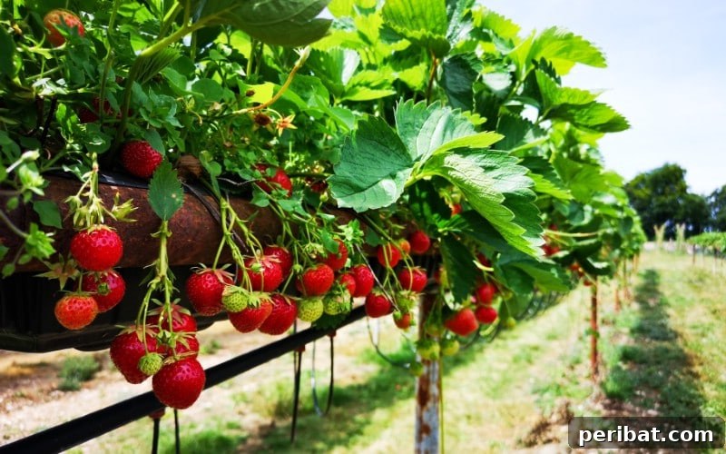 Homegrown Delights: Easy Berry Bushes for a Sweet Harvest 3 Close-up of ripe, red strawberries ready for picking, nestled among green leaves.