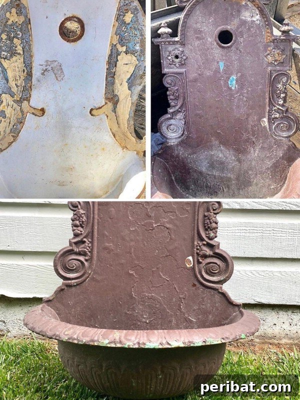 32 DIY Vintage Garden Crafts to Add Rustic Charm 36 An ornate Vintage French Cast Iron Wall Fountain, an elegant and historical feature for a sophisticated vintage garden.