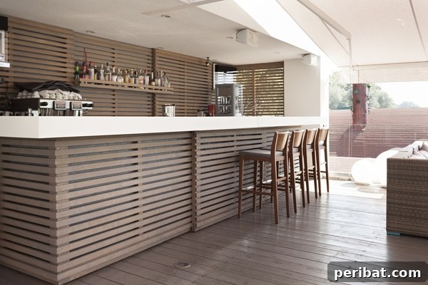 Build Your Best Backyard Bar: 45 DIY Ideas for Effortless Gatherings 17 Wood slat bar