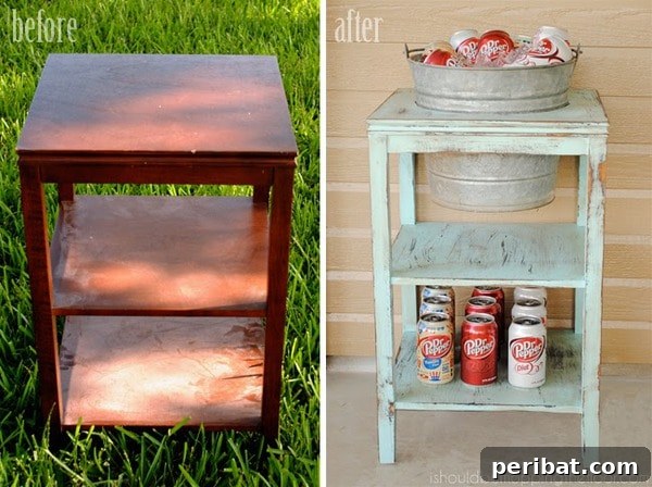 Build Your Best Backyard Bar: 45 DIY Ideas for Effortless Gatherings 22 Upcycled end table drink bucket