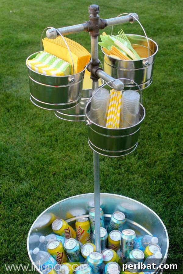 Build Your Best Backyard Bar: 45 DIY Ideas for Effortless Gatherings 26 Galvanized bucket drink stand