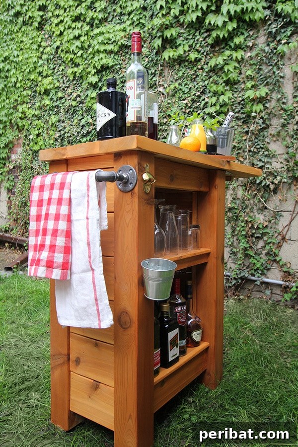 Build Your Best Backyard Bar: 45 DIY Ideas for Effortless Gatherings 28 Wooden bar with towel rack