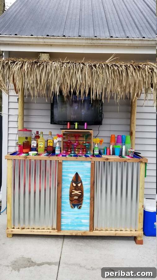 Build Your Best Backyard Bar: 45 DIY Ideas for Effortless Gatherings 30 Tiki bar with corrugated metal