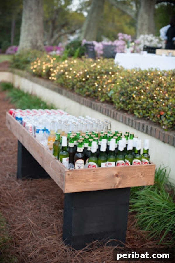 Build Your Best Backyard Bar: 45 DIY Ideas for Effortless Gatherings 37 Bench style drink stand