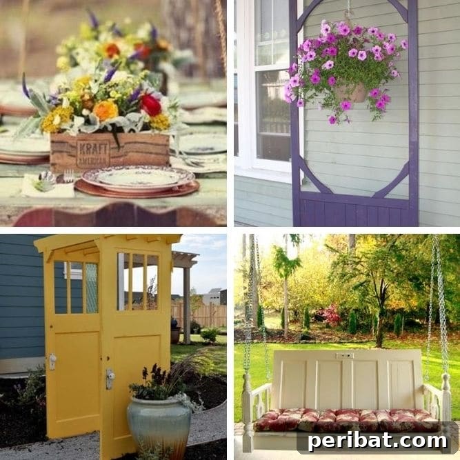 Old door decor collage featuring various upcycled projects
