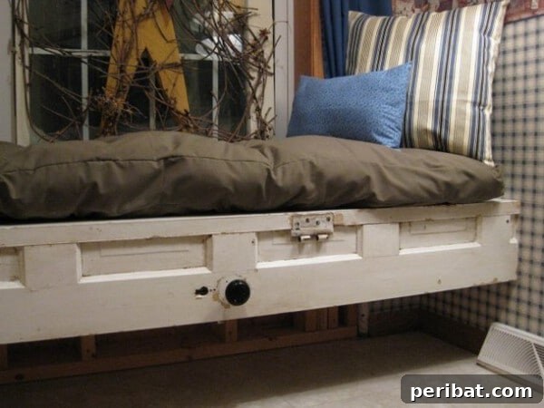 Old door reading nook created from a repurposed door
