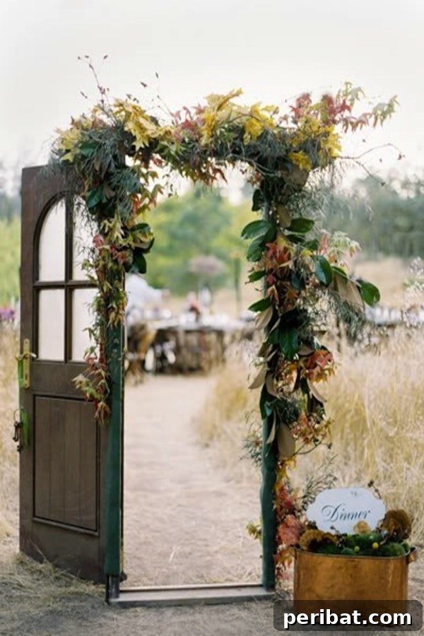 Wedding door arch adorned with floral accents