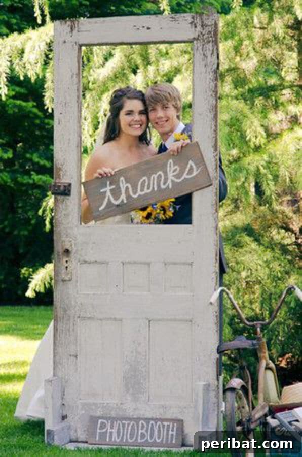 Old door photo booth prop for rustic themed weddings or parties