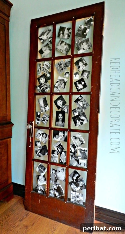 Illuminated door photo decor showcasing black and white images with backlighting