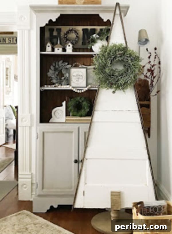 White door Christmas tree cut into a festive shape