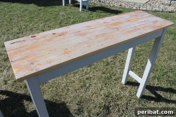 Old door sofa table in farmhouse style