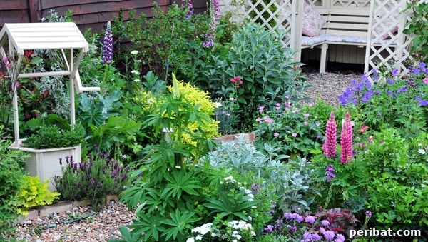A classic wooden wishing well serving as a focal point in a lush garden, surrounded by vibrant flowers and greenery