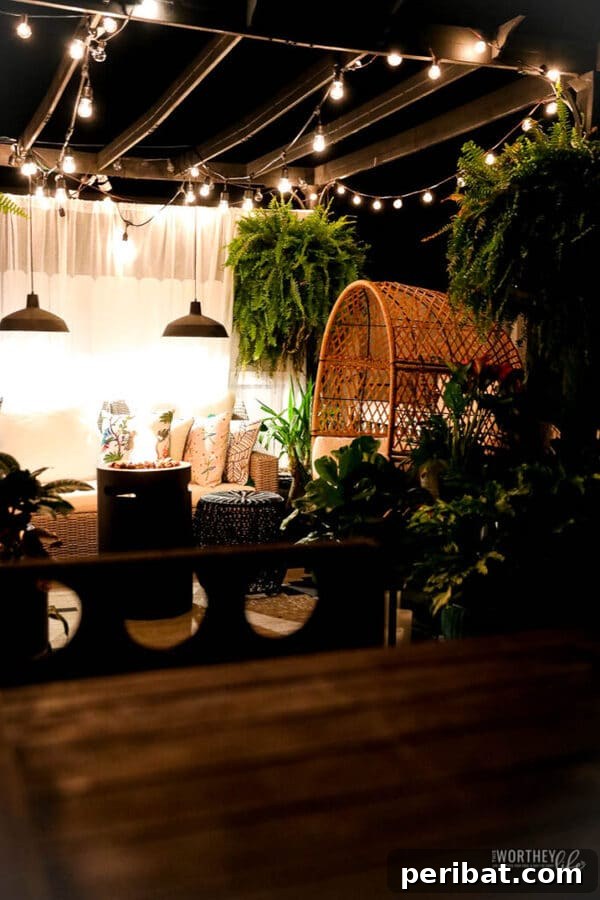 Elevate Your Outdoors with DIY Hanging Accents 16 Twinkle light on patio