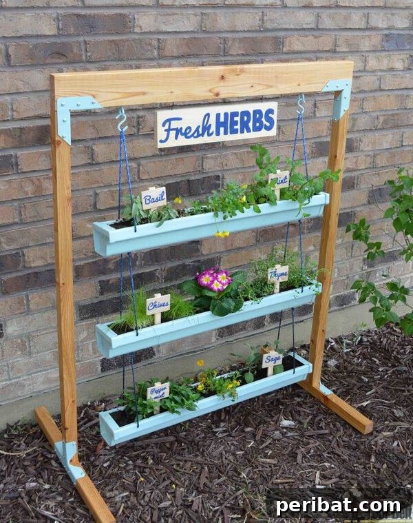Elevate Your Outdoors with DIY Hanging Accents 21 Gutter herb garden