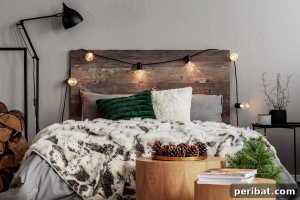 Creating Your Rustic Bedroom Oasis 12 Wooden headboard adorned with Edison bulb lights