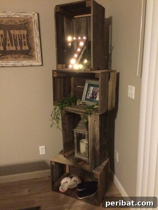 Creating Your Rustic Bedroom Oasis 13 Stacked wooden crates used as rustic shelving