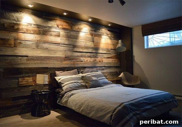Creating Your Rustic Bedroom Oasis 19 Bedroom wood wall with recessed lighting serving as headboard
