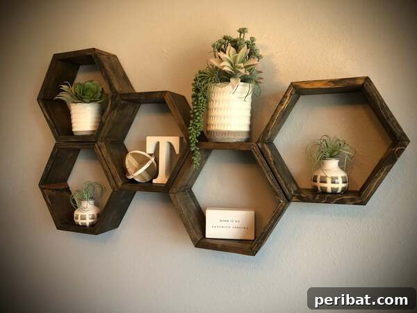 Creating Your Rustic Bedroom Oasis 29 Hexagon floating shelves in a rustic farmhouse style