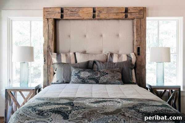 Creating Your Rustic Bedroom Oasis 32 Reclaimed wood headboard with fabric inlay