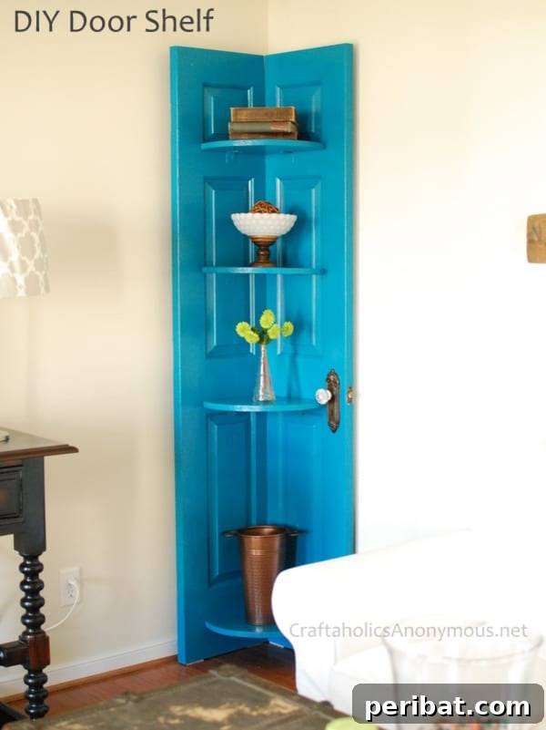 Creating Your Rustic Bedroom Oasis 40 Teal old door corner shelf with decorative items