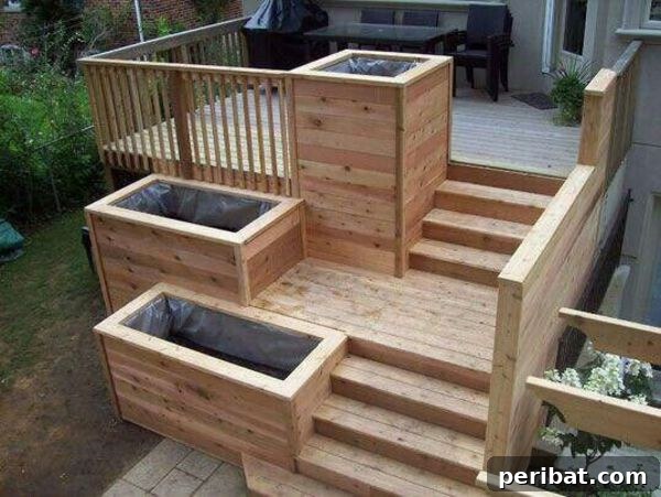 Smart DIY Integrated Planters for Maximizing Tiny Outdoor Areas 21 Deck stairs featuring integrated planters along the sides.