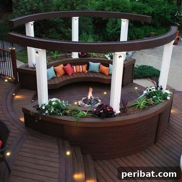 Smart DIY Integrated Planters for Maximizing Tiny Outdoor Areas 6 A round gazebo-style seating area with built-in curved planters behind the benches.