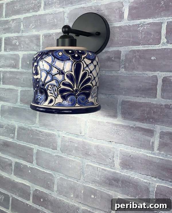 Blue and white wall sconce