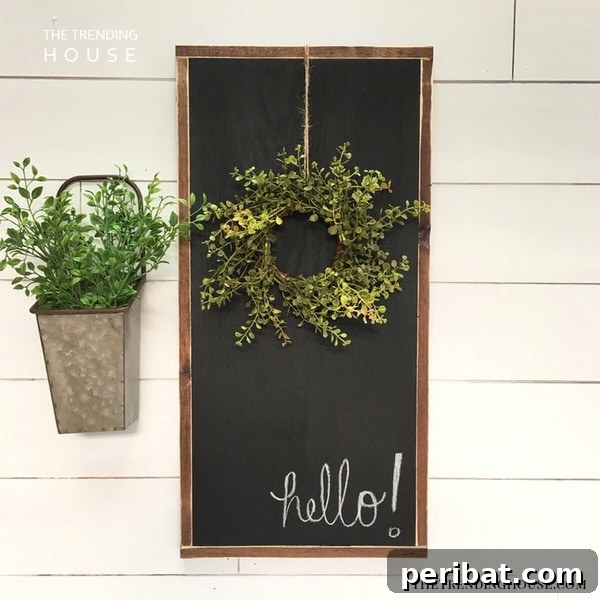 Chalk board wreath hanger sign