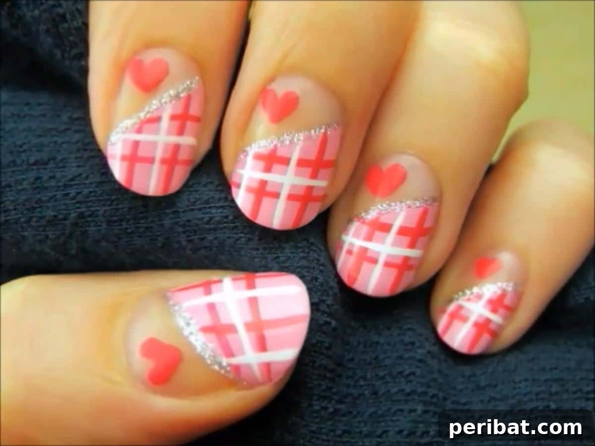 Irresistibly Charming Valentine Nail Ideas 18 Plaid Hearts nail art