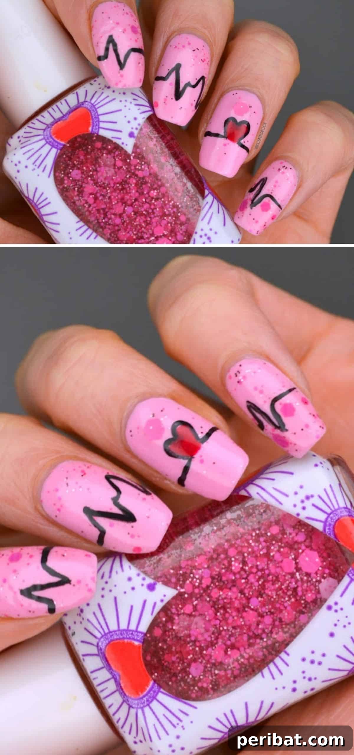 Irresistibly Charming Valentine Nail Ideas 21 Heartbeat nail art